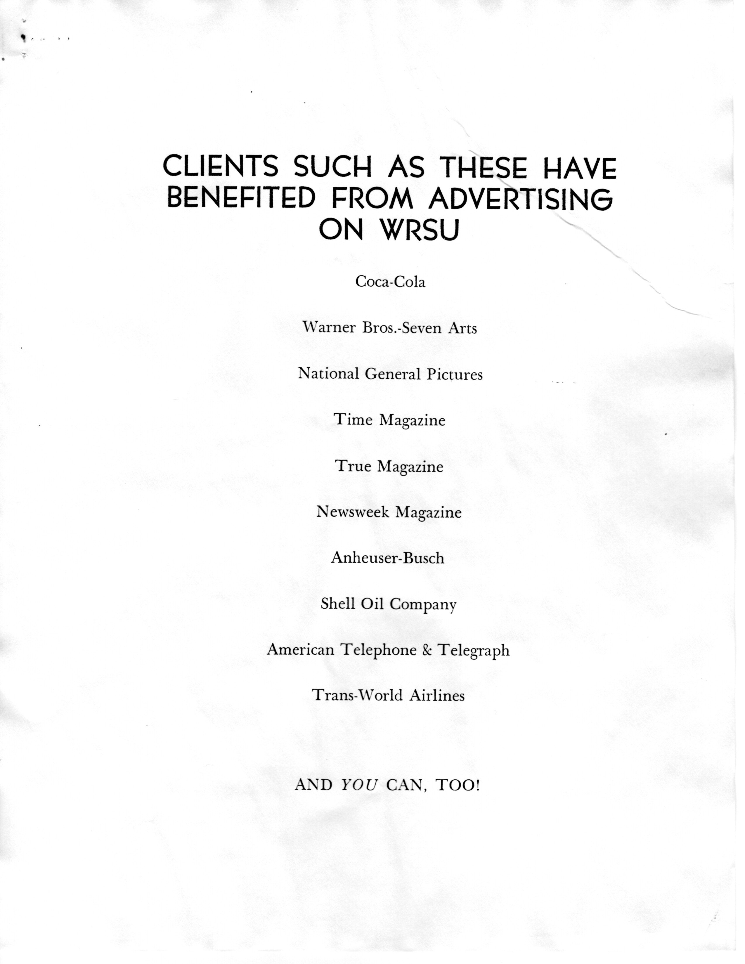1969 Why advertise on WRSU? Read and be educated for 1969.